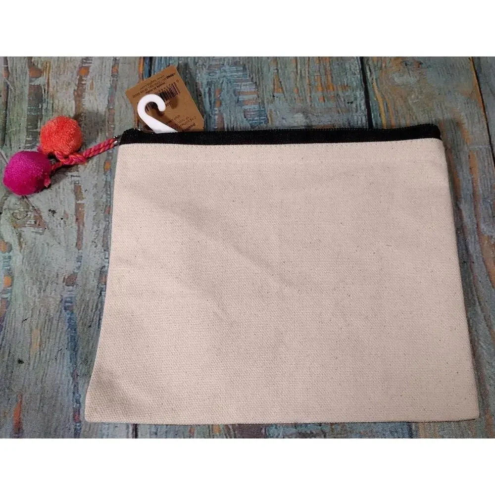 Positive Zip Pouch with Pom‎ Pom Accent